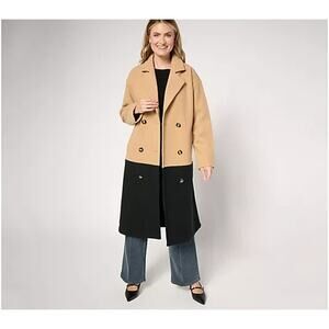 Carla Rockmore Collection The Muse Color Blocked Coat Camel Petite L A670443